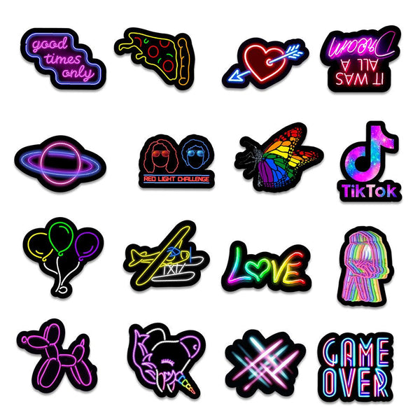 50 New Neon Stickers Car Trunk Phone Water Cup Decoration Stickers - Yahko Merchandise