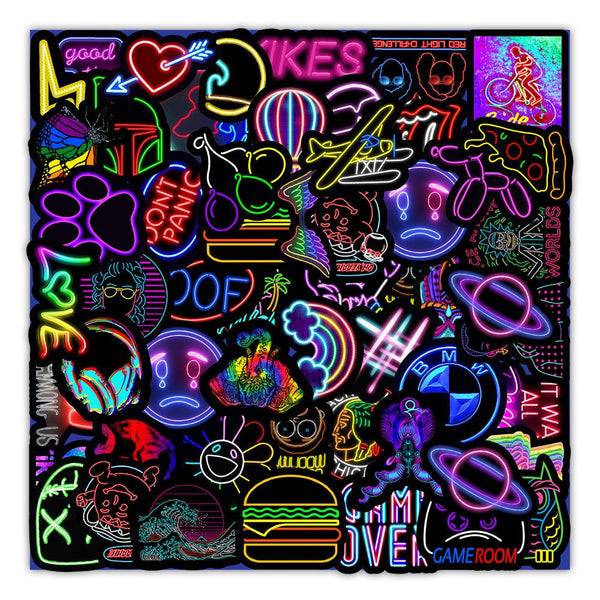 50 New Neon Stickers Car Trunk Phone Water Cup Decoration Stickers - Yahko Merchandise