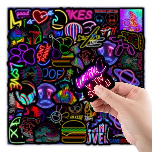50 New Neon Stickers Car Trunk Phone Water Cup Decoration Stickers - Yahko Merchandise