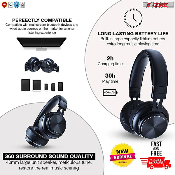 5Core Bluetooth Headphones Wireless Noise Cancelling Audifonos - Yahko Merchandise