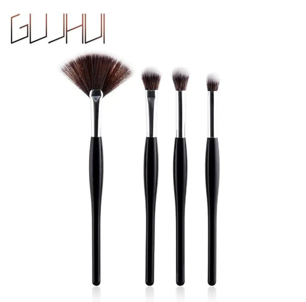 8 - Piece Makeup Brush Set with Black Handle and Silver Tubes - Yahko Merchandise