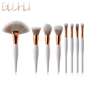 8 - Piece Makeup Brush Set with Black Handle and Silver Tubes - Yahko Merchandise