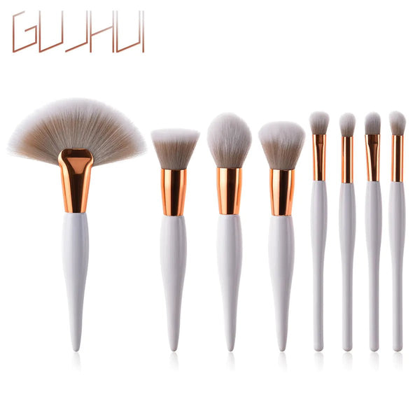 8 - Piece Makeup Brush Set with Black Handle and Silver Tubes - Yahko Merchandise