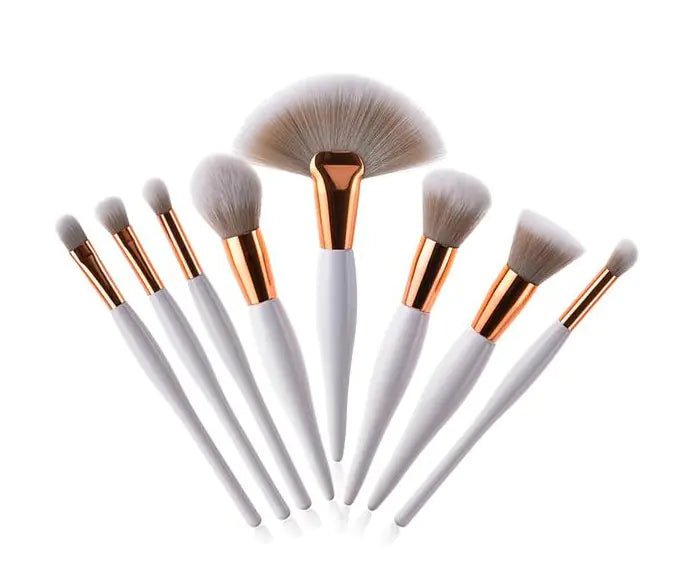 8 - Piece Makeup Brush Set with Black Handle and Silver Tubes - Yahko Merchandise