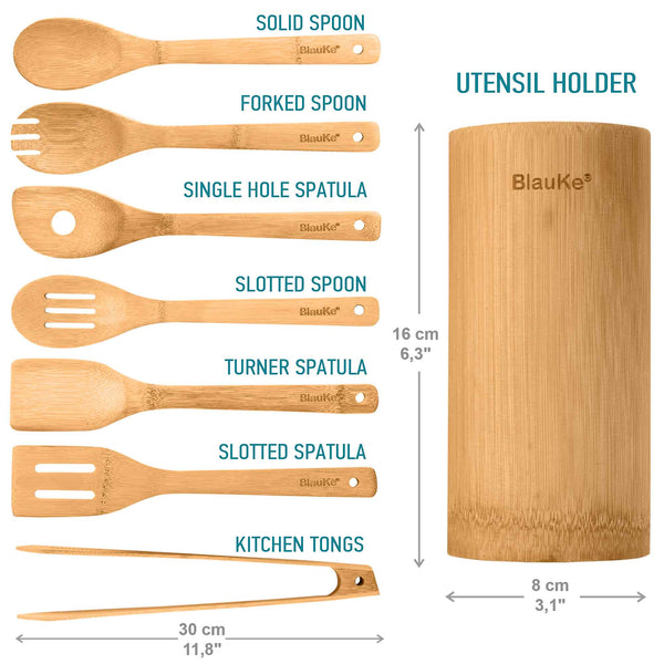 Bamboo Kitchen Utensils Set 8 - Pack - Wooden Cooking Utensils for - Yahko Merchandise