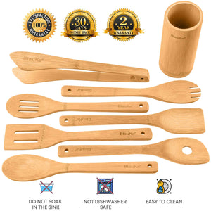 Bamboo Kitchen Utensils Set 8 - Pack - Wooden Cooking Utensils for - Yahko Merchandise