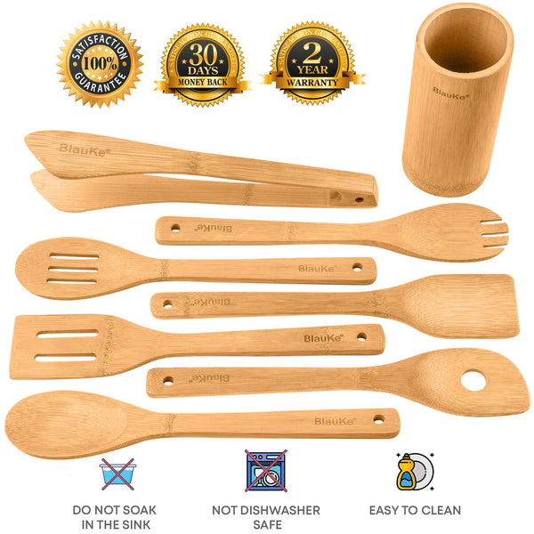 Bamboo Kitchen Utensils Set 8 - Pack - Wooden Cooking Utensils for - Yahko Merchandise