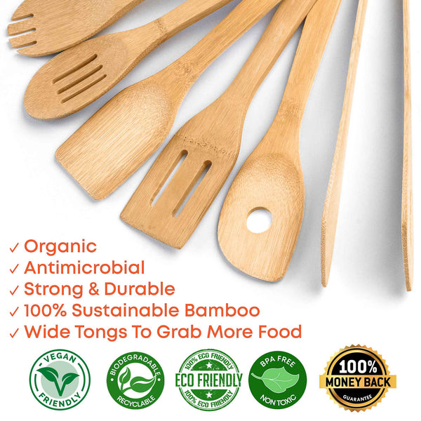 Bamboo Kitchen Utensils Set 8 - Pack - Wooden Cooking Utensils for - Yahko Merchandise