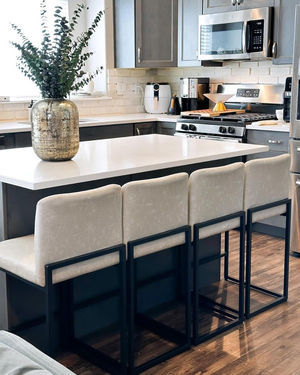 Bar Stools Set of 4 - Counter Height Bar Stool Pu Leather Kitchen - Yahko Merchandise