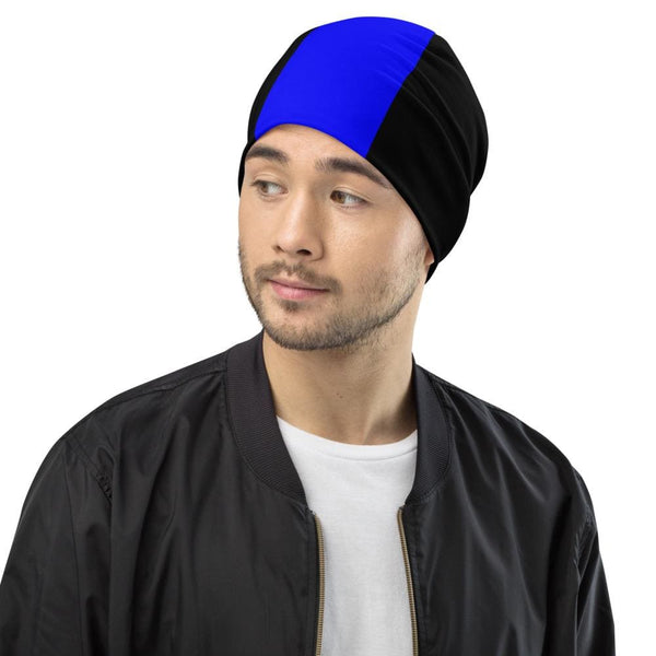 Beanie Hat - Royal Blue and Black Slouchy Beanie Men/women - Yahko Merchandise