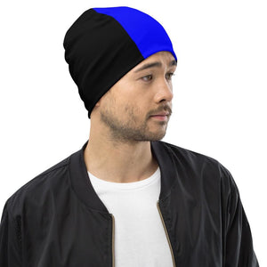 Beanie Hat - Royal Blue and Black Slouchy Beanie Men/women - Yahko Merchandise