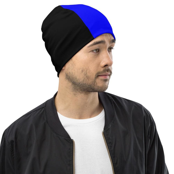 Beanie Hat - Royal Blue and Black Slouchy Beanie Men/women - Yahko Merchandise