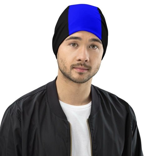 Beanie Hat - Royal Blue and Black Slouchy Beanie Men/women - Yahko Merchandise