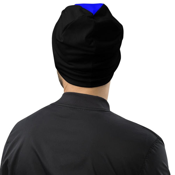Beanie Hat - Royal Blue and Black Slouchy Beanie Men/women - Yahko Merchandise
