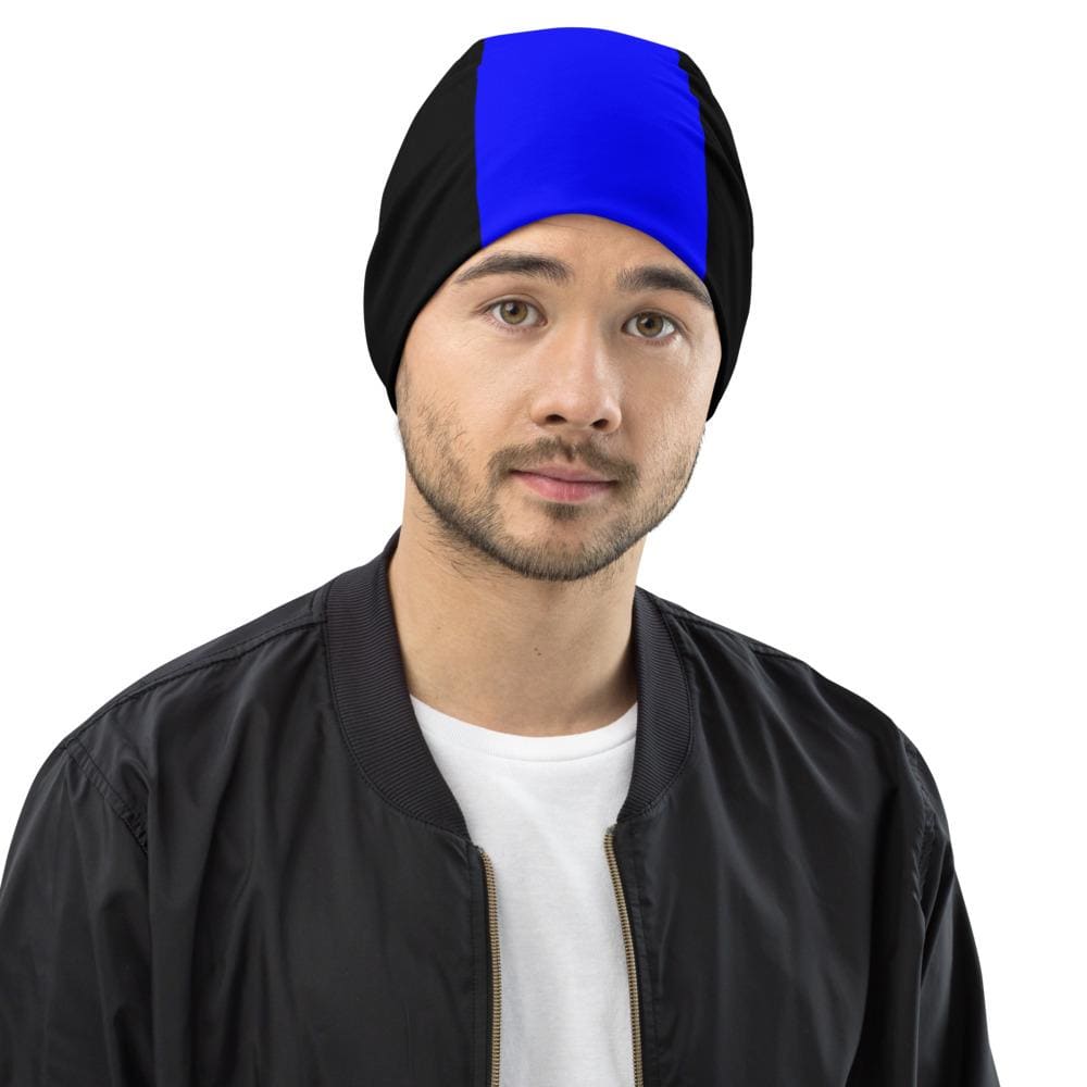 Beanie Hat - Royal Blue and Black Slouchy Beanie Men/women - Yahko Merchandise