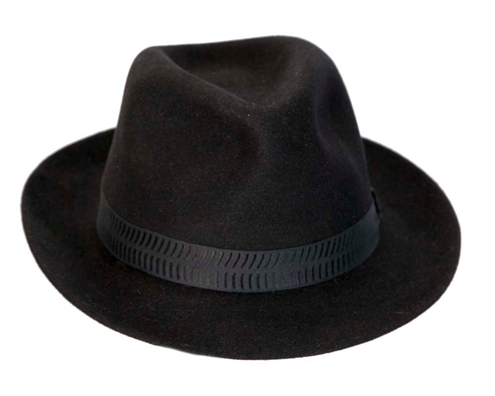 Black rabbit fur mens wide brim fedora hat - Yahko Merchandise