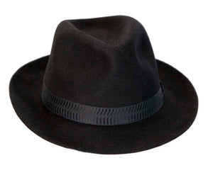 Black rabbit fur mens wide brim fedora hat - Yahko Merchandise