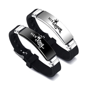Black Silver Her King His Queen Couple Bracelets Valentines Day Gift - Yahko Merchandise