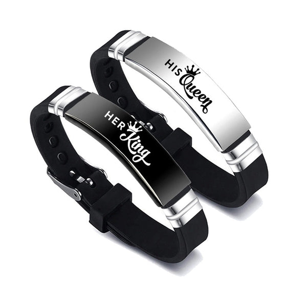 Black Silver Her King His Queen Couple Bracelets Valentines Day Gift - Yahko Merchandise