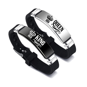 Black Silver Her King His Queen Couple Bracelets Valentines Day Gift - Yahko Merchandise