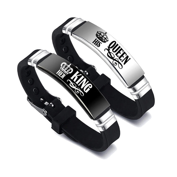 Black Silver Her King His Queen Couple Bracelets Valentines Day Gift - Yahko Merchandise