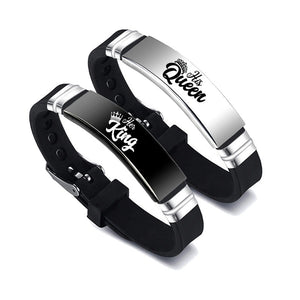 Black Silver Her King His Queen Couple Bracelets Valentines Day Gift - Yahko Merchandise