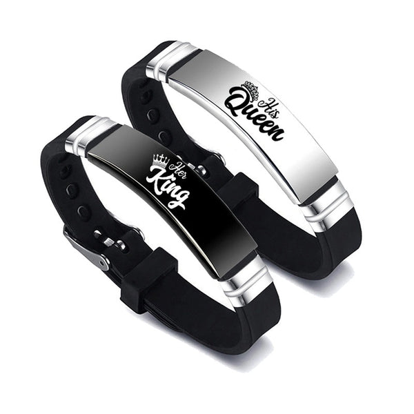 Black Silver Her King His Queen Couple Bracelets Valentines Day Gift - Yahko Merchandise