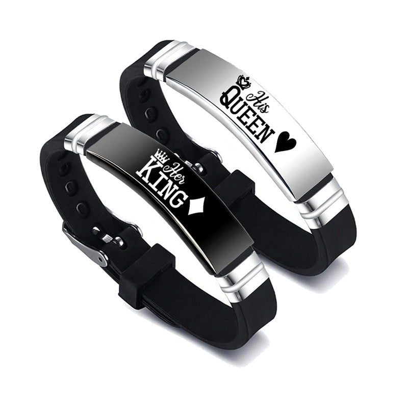 Black Silver Her King His Queen Couple Bracelets Valentines Day Gift - Yahko Merchandise