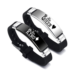 Black Silver Her King His Queen Couple Bracelets Valentines Day Gift - Yahko Merchandise