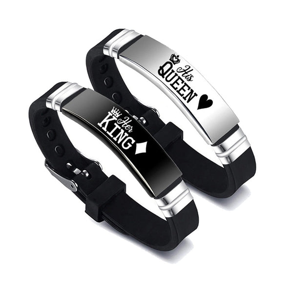 Black Silver Her King His Queen Couple Bracelets Valentines Day Gift - Yahko Merchandise