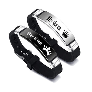 Black Silver Her King His Queen Couple Bracelets Valentines Day Gift - Yahko Merchandise