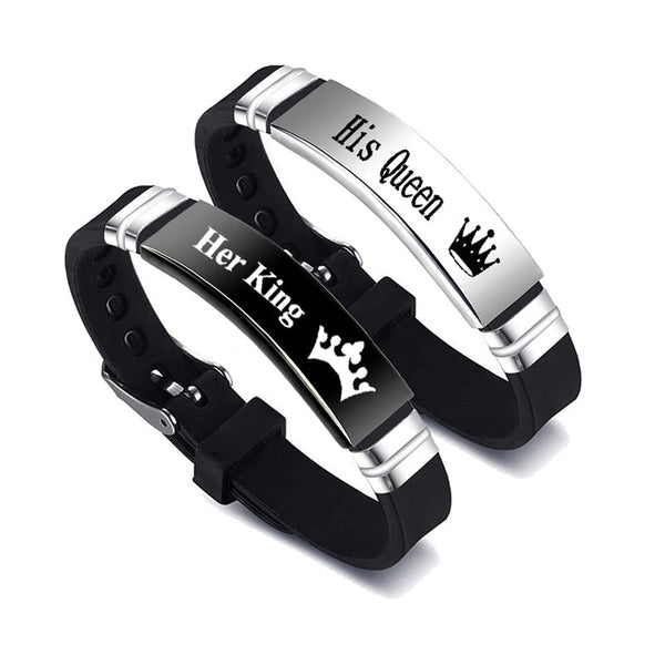 Black Silver Her King His Queen Couple Bracelets Valentines Day Gift - Yahko Merchandise