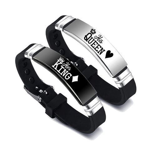 Black Silver Her King His Queen Couple Bracelets Valentines Day Gift - Yahko Merchandise