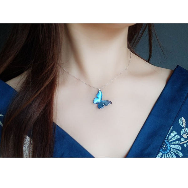 Blue Butterfly Ear Thread S925 Sterling Silver Long Pearl - Yahko Merchandise