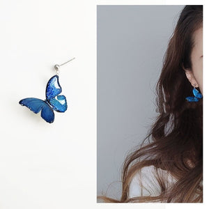 Blue Butterfly Ear Thread S925 Sterling Silver Long Pearl - Yahko Merchandise