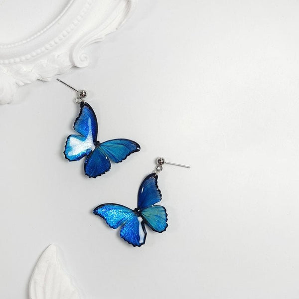 Blue Butterfly Ear Thread S925 Sterling Silver Long Pearl - Yahko Merchandise