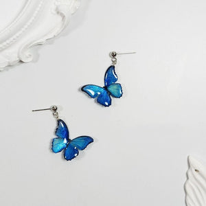 Blue Butterfly Ear Thread S925 Sterling Silver Long Pearl - Yahko Merchandise