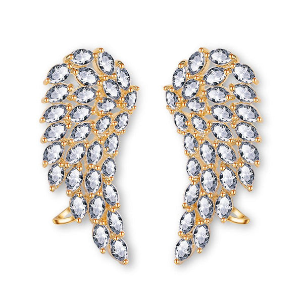 Brilliant Cubic Zirconia Angel Wings Stud Earrings For Women Girls Fashion White Gold Color Wedding Jewelry - Yahko Merchandise