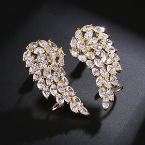 Brilliant Cubic Zirconia Angel Wings Stud Earrings For Women Girls Fashion White Gold Color Wedding Jewelry - Yahko Merchandise