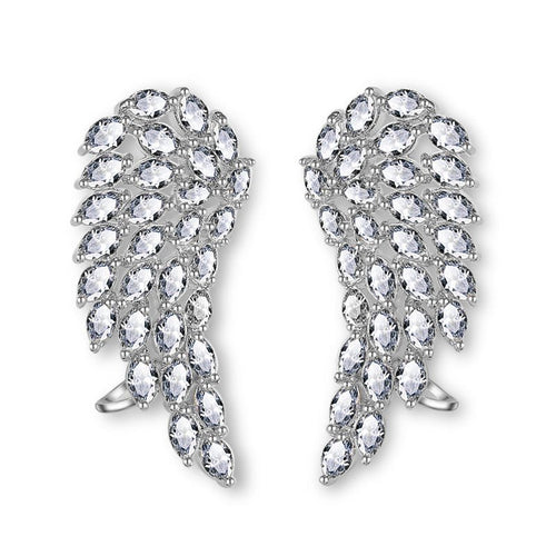 Brilliant Cubic Zirconia Angel Wings Stud Earrings For Women Girls Fashion White Gold Color Wedding Jewelry - Yahko Merchandise