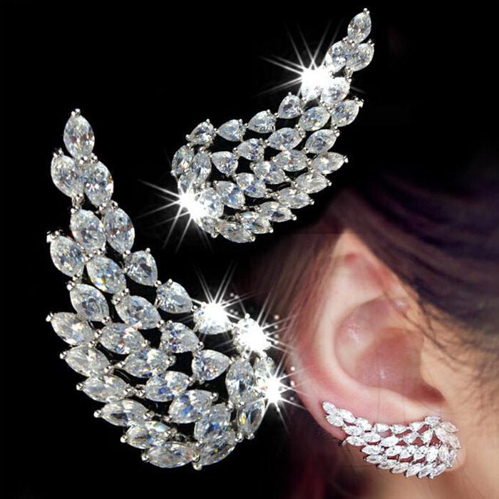 Brilliant Cubic Zirconia Angel Wings Stud Earrings For Women Girls Fashion White Gold Color Wedding Jewelry - Yahko Merchandise