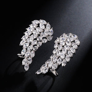 Brilliant Cubic Zirconia Angel Wings Stud Earrings For Women Girls Fashion White Gold Color Wedding Jewelry - Yahko Merchandise