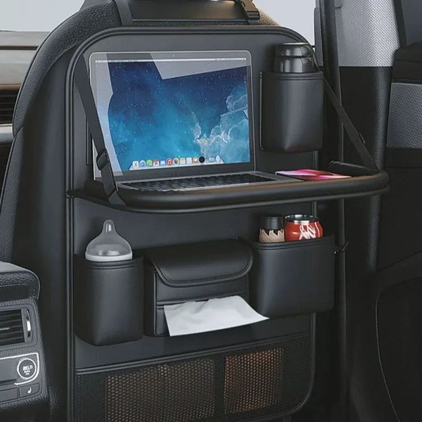 Car Seat Storage Bag Auto Back Seat Back Organizer With Foldable Table Tray PU Leather Tablet Holder Tissue Box Car Accessories - Yahko Merchandise