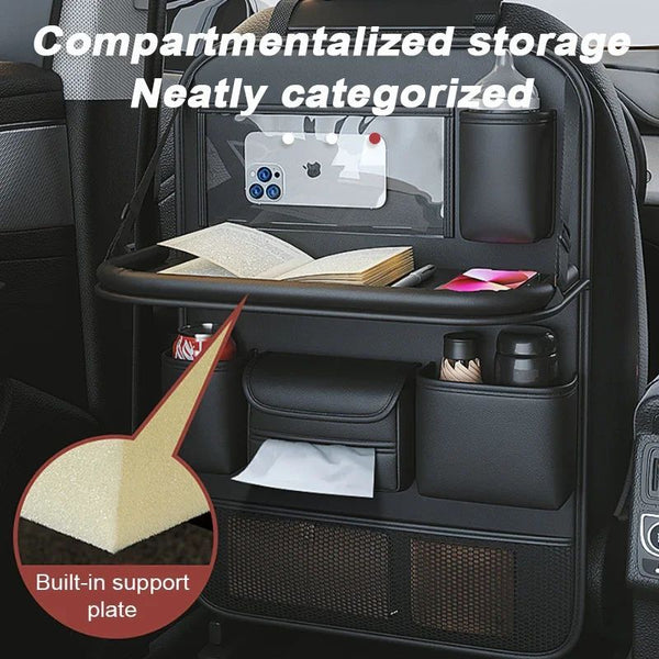 Car Seat Storage Bag Auto Back Seat Back Organizer With Foldable Table Tray PU Leather Tablet Holder Tissue Box Car Accessories - Yahko Merchandise
