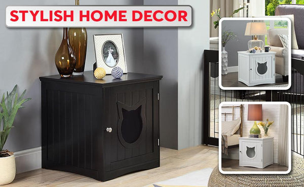 Cat House Side Table, Nightstand Pet House, Litter Box Enclosure - Yahko Merchandise