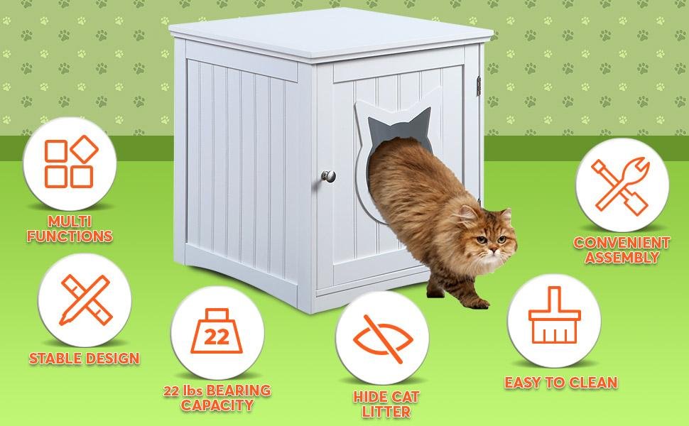 Cat House Side Table, Nightstand Pet House, Litter Box Enclosure - Yahko Merchandise