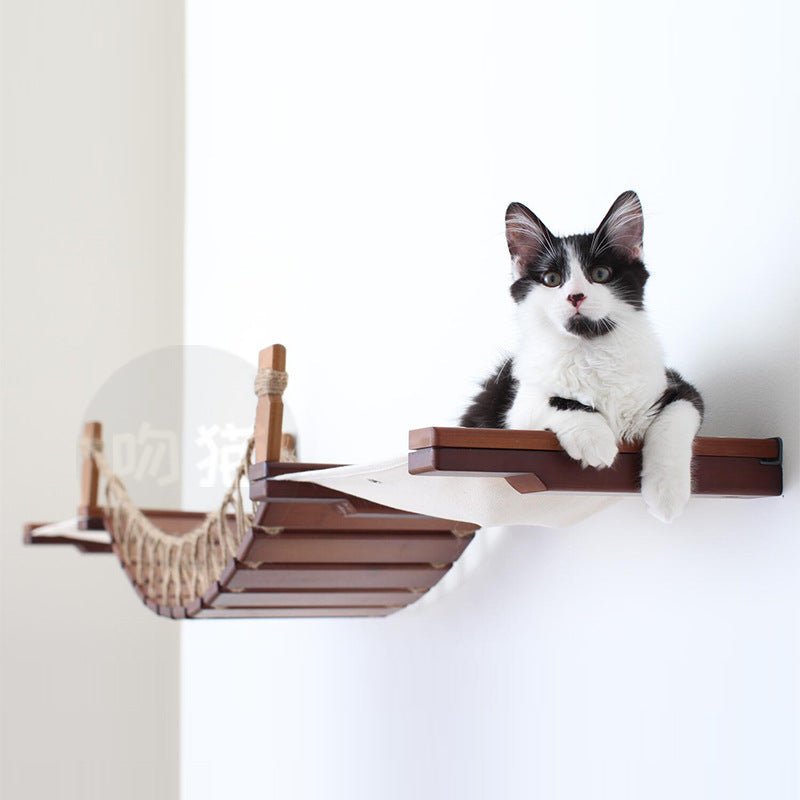 Cat Suspension Bridge Rope Ladder Hemp Rope Soft Ladder Wooden Bridge Solid Wood Cat Wall Climbing Frame Pet Furniture Cat Bridge Wall Hanging Type Plus Accessories - Yahko Merchandise