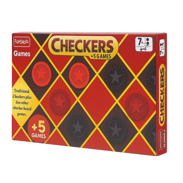 Checkers Plus 5 - in - 1 Game Set, Traditional Checkers & 5 Other Board - Yahko Merchandise