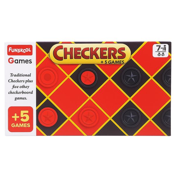 Checkers Plus 5 - in - 1 Game Set, Traditional Checkers & 5 Other Board - Yahko Merchandise