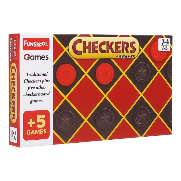 Checkers Plus 5 - in - 1 Game Set, Traditional Checkers & 5 Other Board - Yahko Merchandise